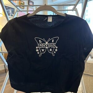 H&M Black Graphic Crop Top